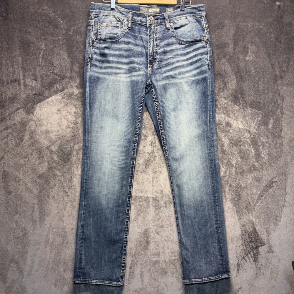 BKE Jake Jeans Mens 36R Blue Cotton Blend Straight Leg Mid Rise Light Wash Denim